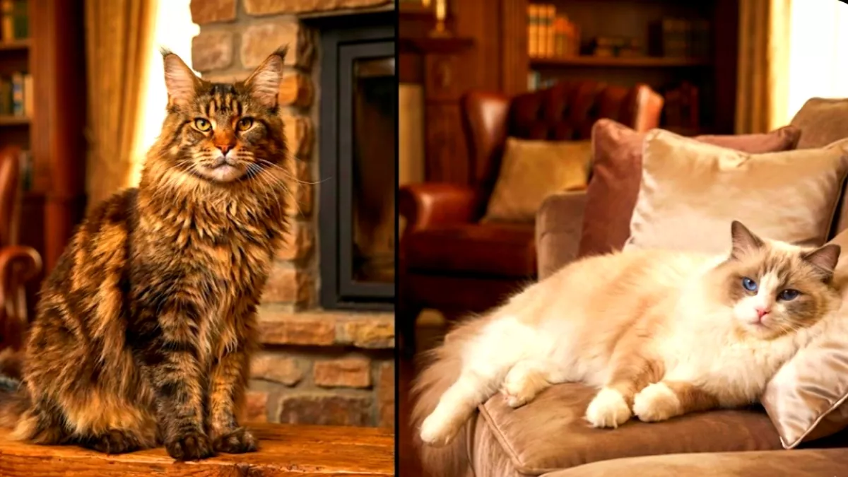 Maine Coon vs Ragdoll comparison showing size, fur texture, and personality differences