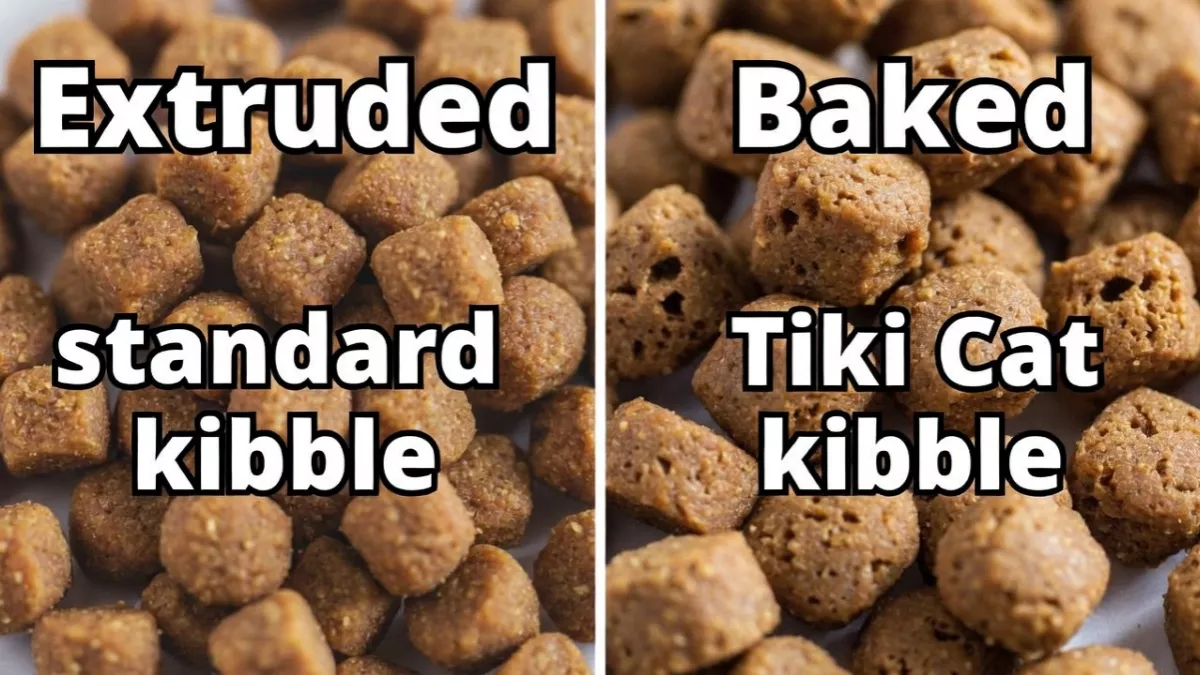 Baked dry cat food pieces.