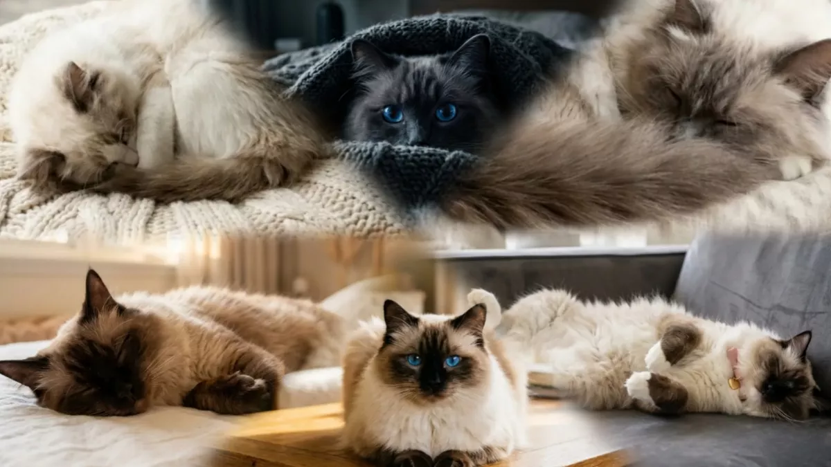 6 common Ragdoll cat sleeping positions and their meanings.
